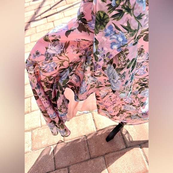 NWT Eliza J Blush Pink Floral Print Chiffon Cascade Long Sleeve Dress,size 6 - Picture 11 of 12